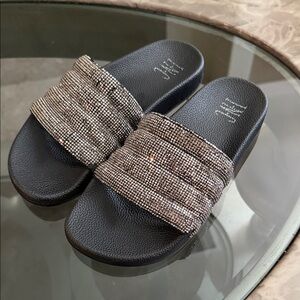 INC International Concepts Black and Silver Slide Sandals